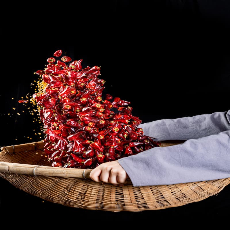 Bullet-shaped peppers for garnishing the pot